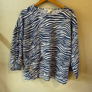 C&C California Cotton 3/4 Sleeve Blue & White Women's Top size Large